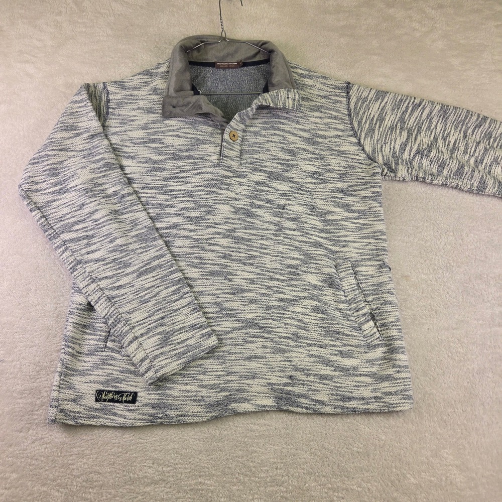 Southern Marsh Mens XS Blue White Space Dye Button Pullover Sweatshirt